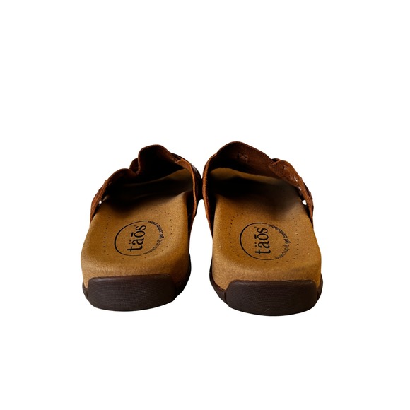 Taos Women's Size 8 Guru Cognac Leather Comfort Woven Slide Sandals Spain NEW - Picture 4 of 10